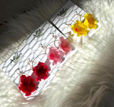 Glittery Hibiscus Hoops: Polymer Clay, Gold-Filled Ear Hooks